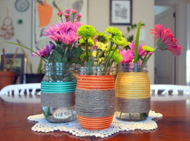 Floss and hemp wrapped flower jars