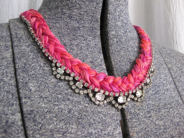 Rhinestone and embroidery braid necklace