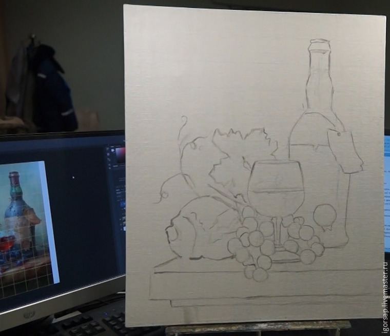Пишем натюрморт с пыльной бутылкой, виноградом и бокалом вина. Части 1 и 2, фото № 3