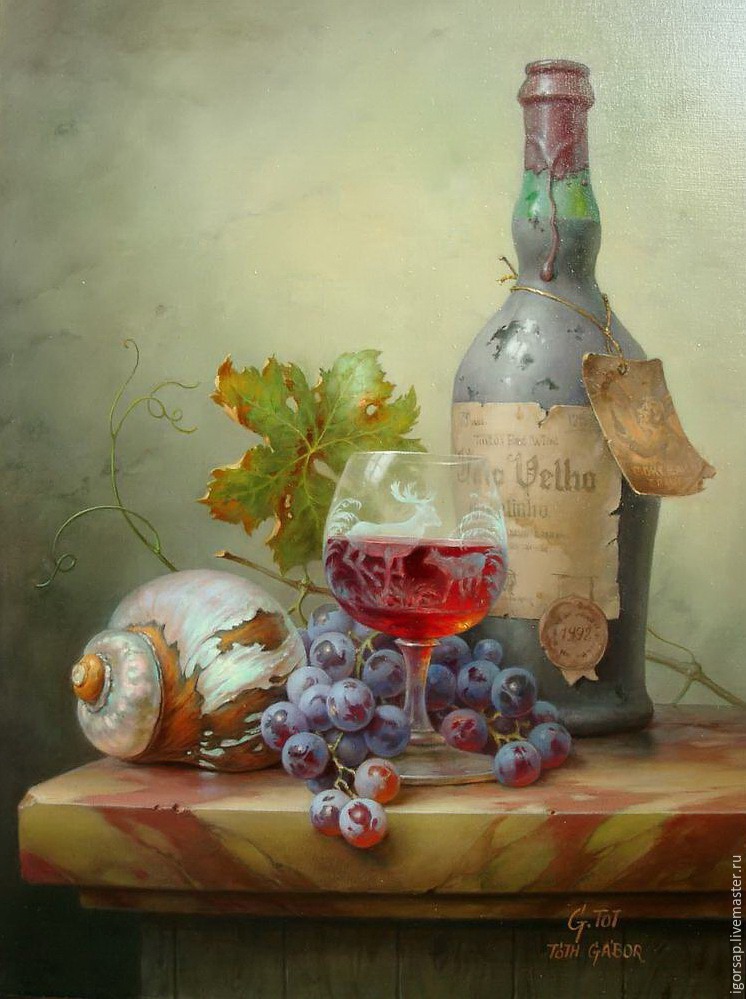 Пишем натюрморт с пыльной бутылкой, виноградом и бокалом вина. Части 1 и 2, фото № 1