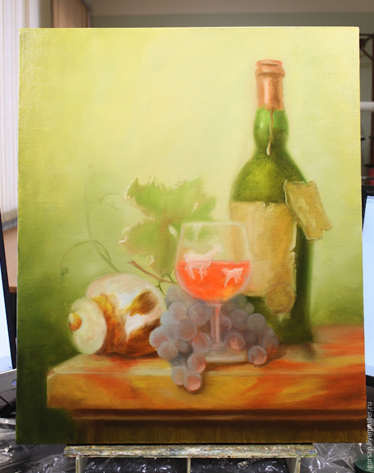 Пишем натюрморт с пыльной бутылкой, виноградом и бокалом вина. Части 1 и 2, фото № 12