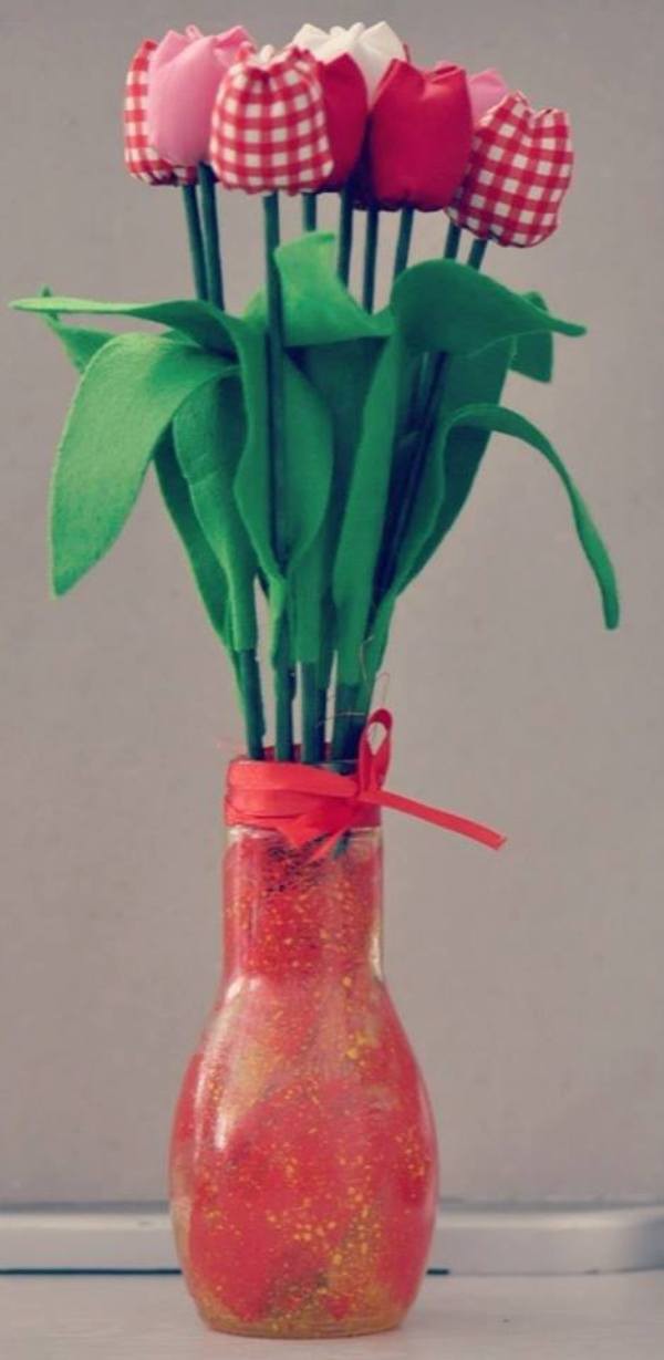 Еще один взгляд на тюльпаны: создаем текстильный букет в вазочке, фото № 18
