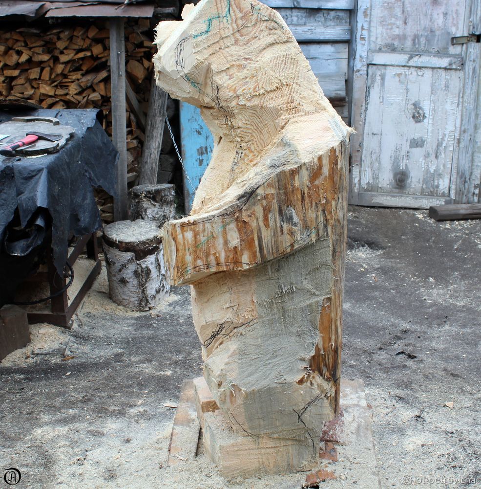 Вырезаем садовую скульптуру «Медведь», фото № 6
