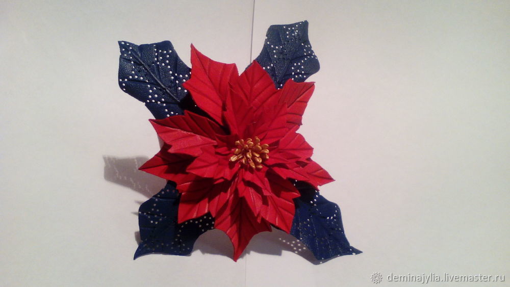 Создаем из кожи брошь «Рождественский цветок. Пуансеттия», фото № 20