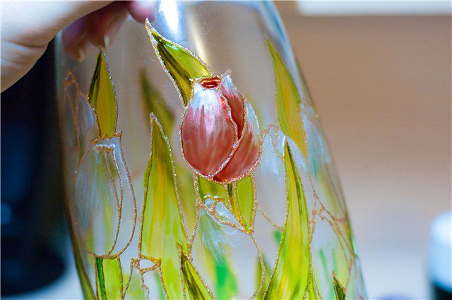 Роспись стеклянной вазы витражными красками, фото № 12