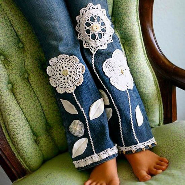 Разнообразный декор джинсов: вышивка, роспись, кружево, фото № 6