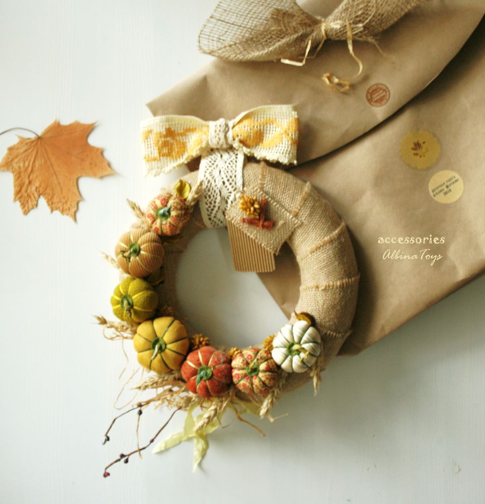 Осенний декор интерьера. Создаем венок  с текстильными тыквами, фото № 26