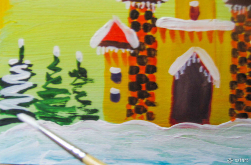 Мастер-класс для детей: рисуем сразу красками «Зимний замок», фото № 23