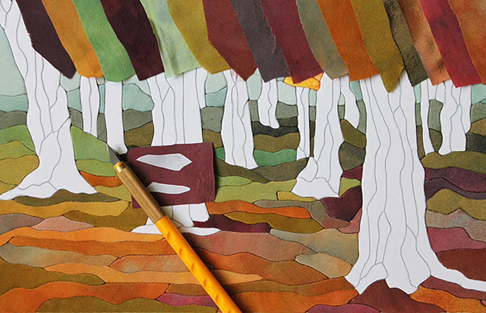 «Осенний лес»: картина в технике пэчворк без иглы, фото № 19