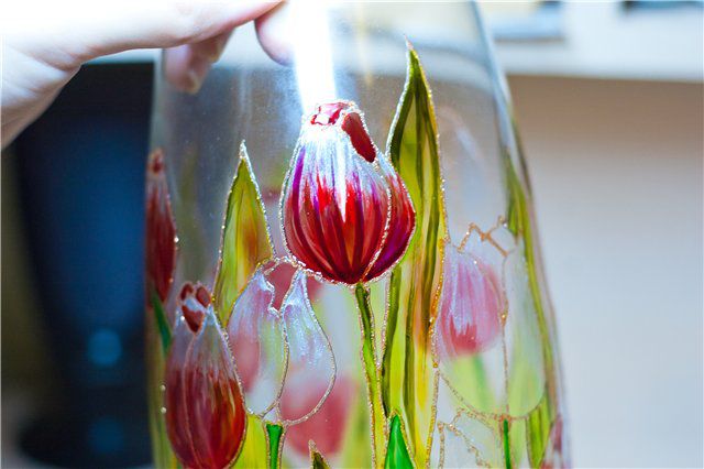 Роспись стеклянной вазы витражными красками, фото № 14