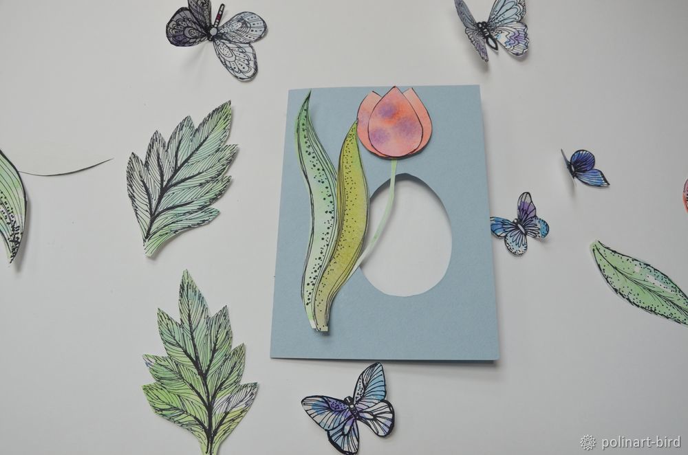 Делаем из бумаги весеннюю открытку с бабочками, фото № 26