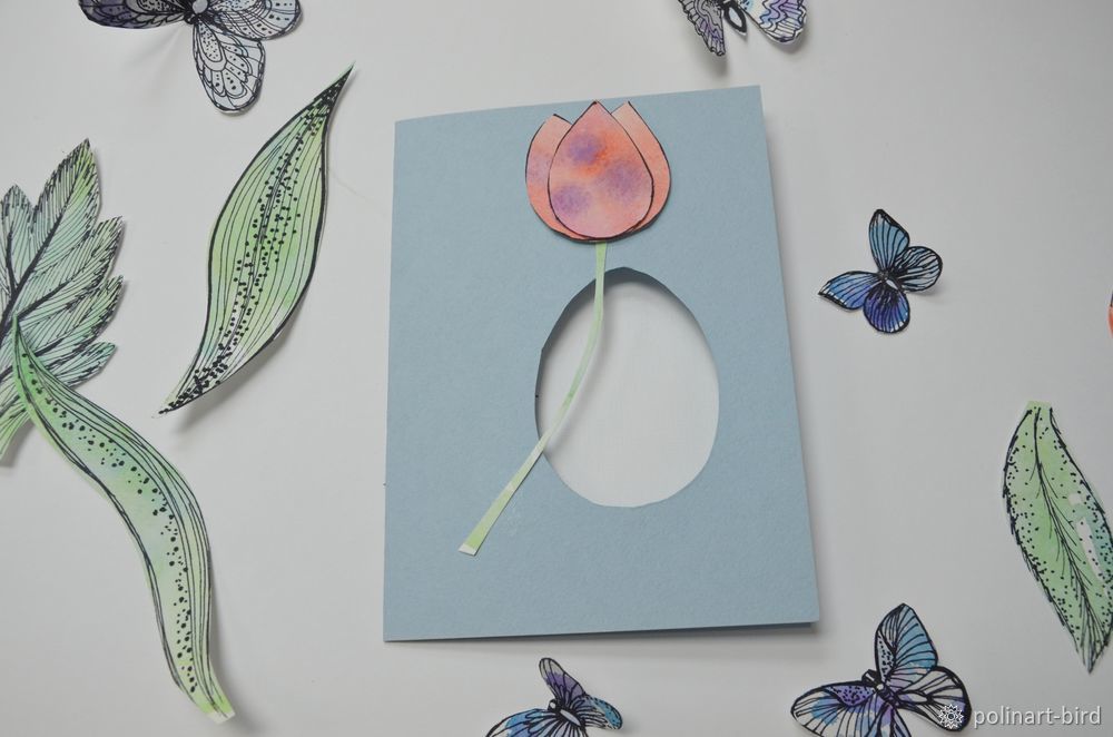 Делаем из бумаги весеннюю открытку с бабочками, фото № 25