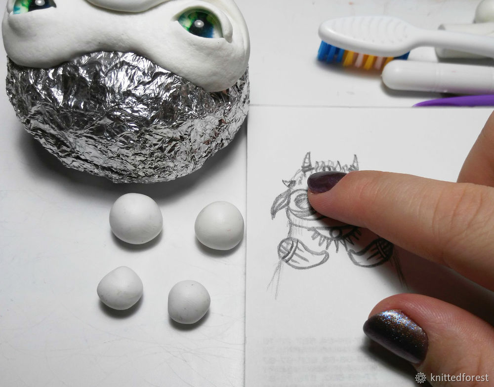 Процесс создания авторской игрушки из полимерной глины. Часть 1. Лепка мордочки, фото № 25