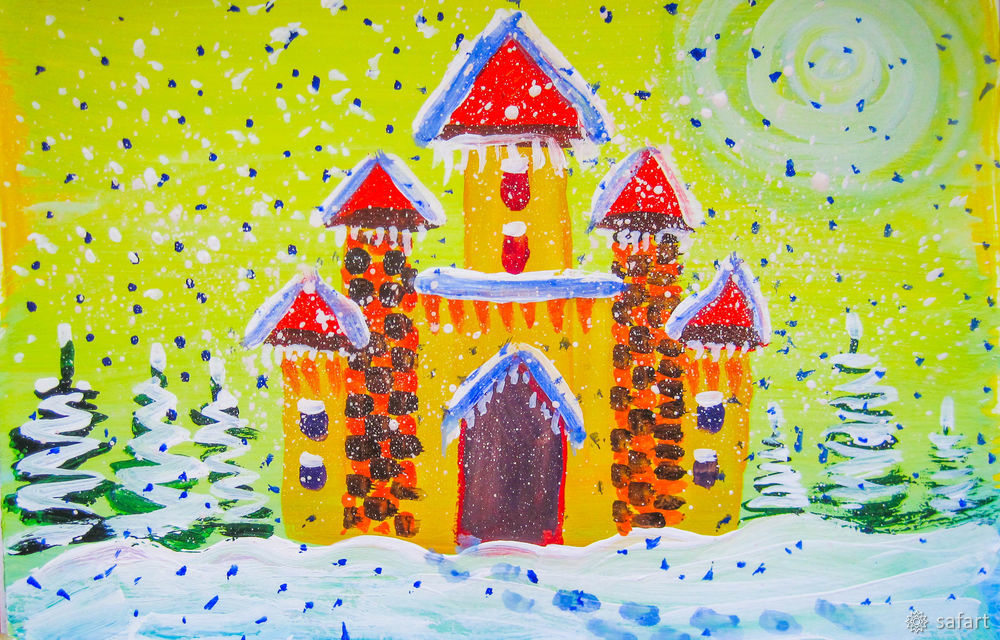 Мастер-класс для детей: рисуем сразу красками «Зимний замок», фото № 26