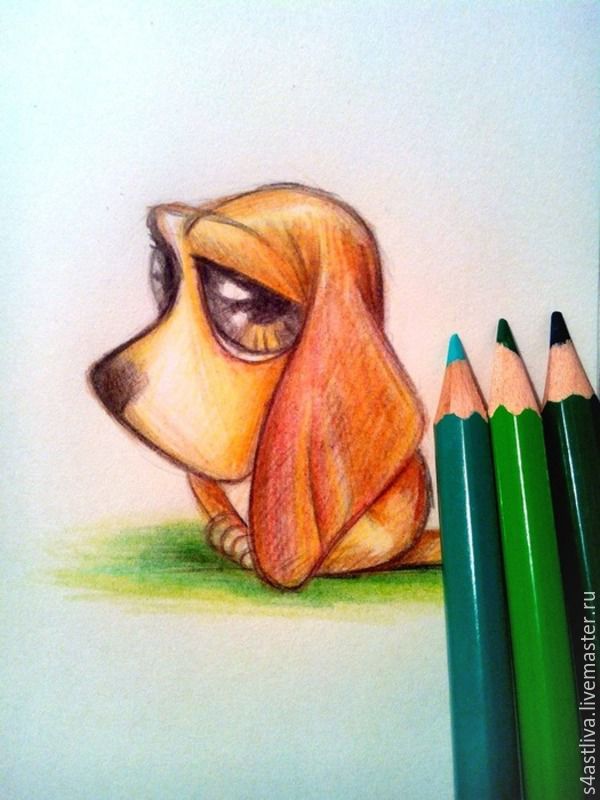 Мастер-класс: как нарисовать грустного щеночка цветными карандашами, фото № 7