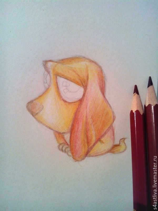 Мастер-класс: как нарисовать грустного щеночка цветными карандашами, фото № 5