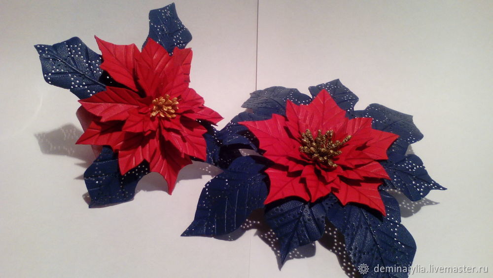 Создаем из кожи брошь «Рождественский цветок. Пуансеттия», фото № 30