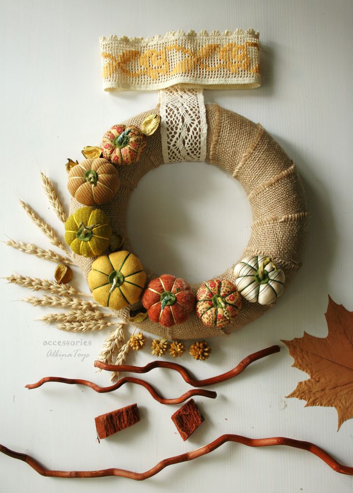 Осенний декор интерьера. Создаем венок  с текстильными тыквами, фото № 18