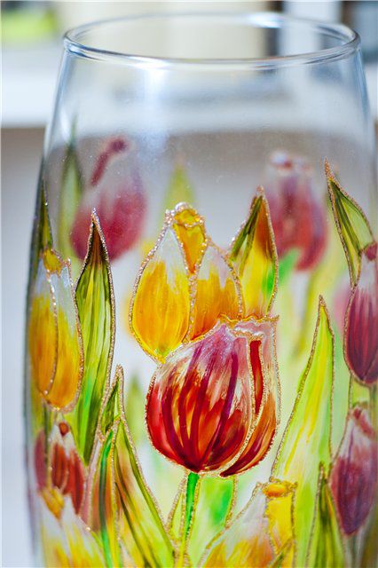 Роспись стеклянной вазы витражными красками, фото № 16
