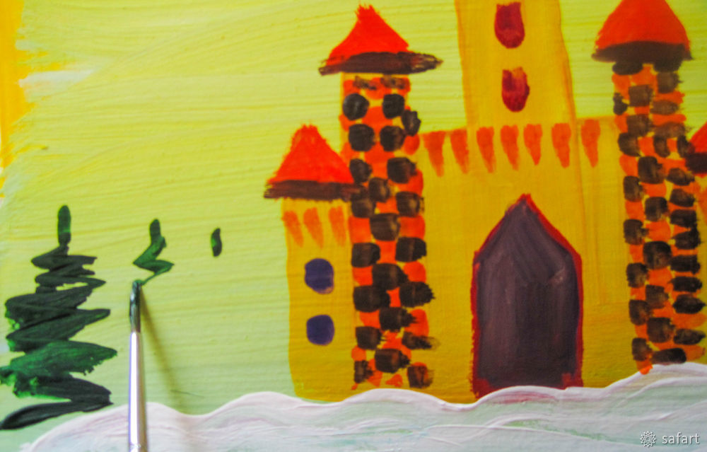 Мастер-класс для детей: рисуем сразу красками «Зимний замок», фото № 20