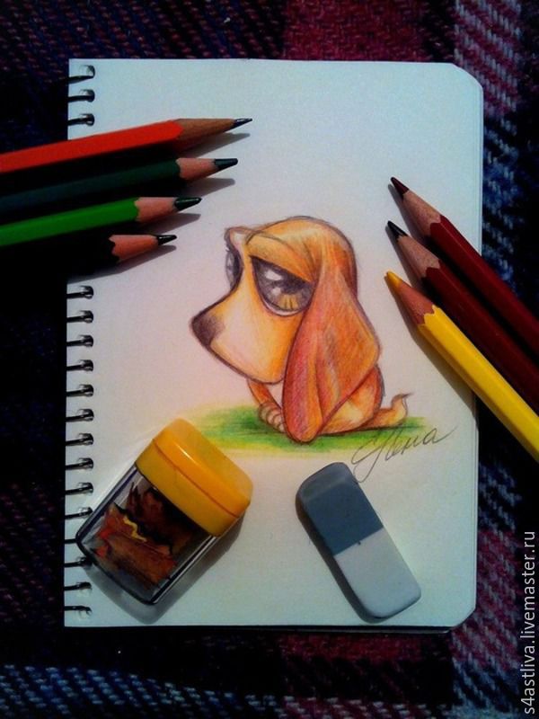 Мастер-класс: как нарисовать грустного щеночка цветными карандашами, фото № 8