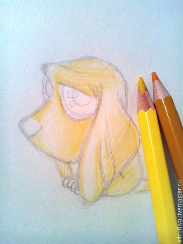 Мастер-класс: как нарисовать грустного щеночка цветными карандашами, фото № 4