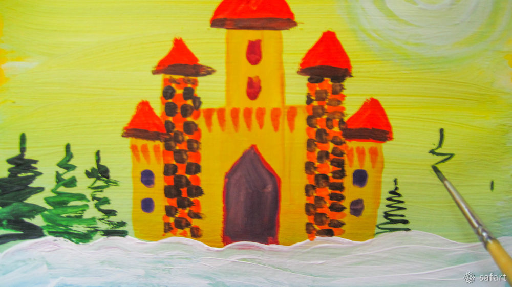 Мастер-класс для детей: рисуем сразу красками «Зимний замок», фото № 21