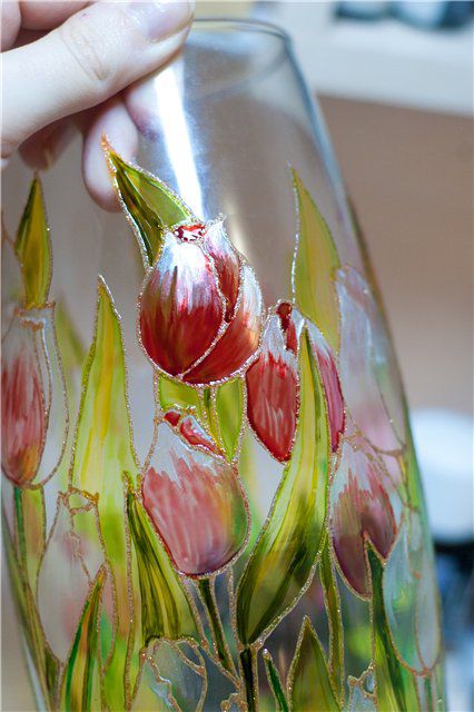 Роспись стеклянной вазы витражными красками, фото № 13
