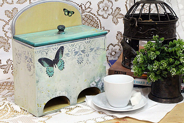 Создаем коробочку для кухни «Нежная чайница» с дымчатым фоном в технике декупаж, фото № 27