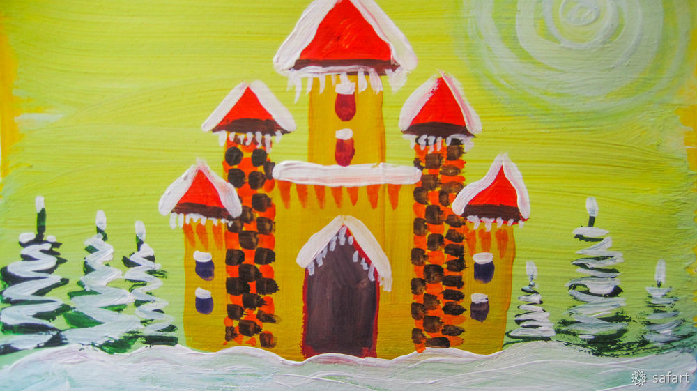 Мастер-класс для детей: рисуем сразу красками «Зимний замок», фото № 24