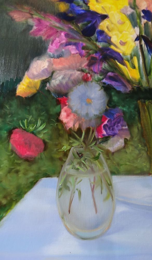 «Гладиолусы в саду»  в технике многослойной живописи, фото № 11