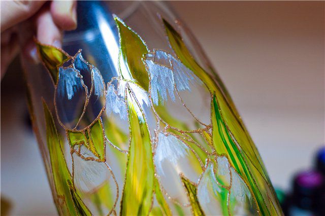 Роспись стеклянной вазы витражными красками, фото № 10