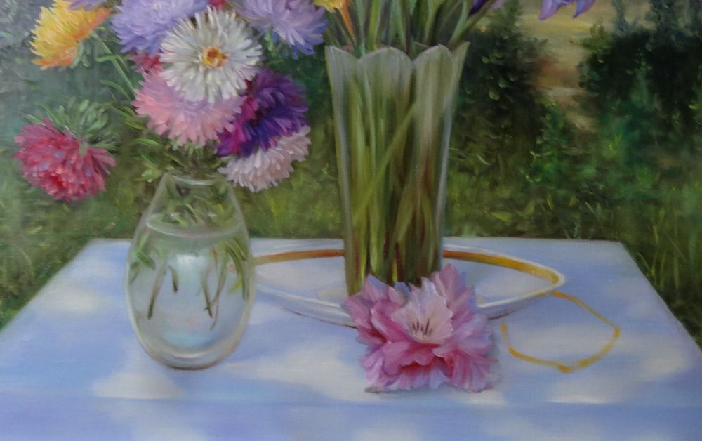 «Гладиолусы в саду»  в технике многослойной живописи, фото № 24