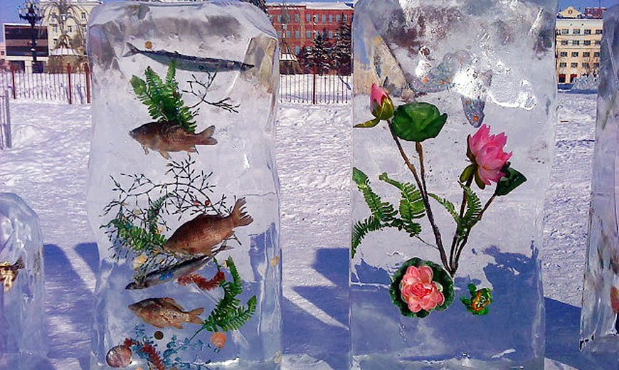 Ледяная композиция с цветами