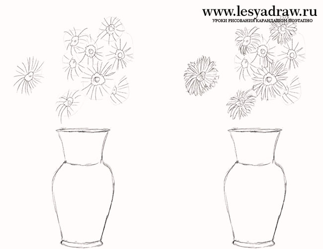 Как нарисовать цветы в вазе