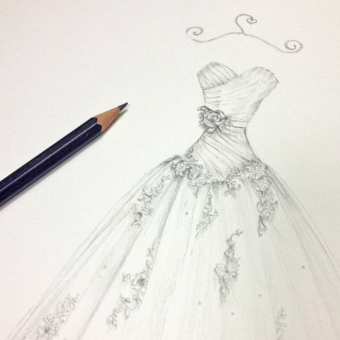 как нарисовать платье карандашом 