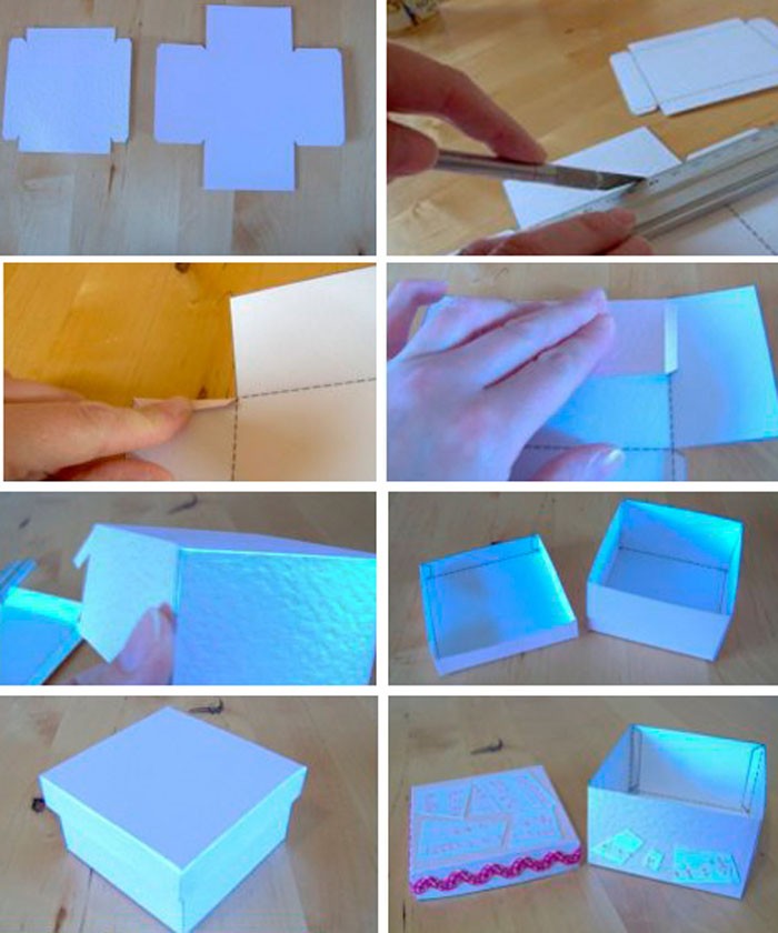 Стандартную упаковку декорируют обёрточной бумагой, скрапбумагой, различными элементами для Handmade
