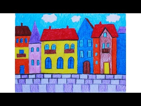 Как нарисовать город мелками ArtBerry how to draw a town for kids 