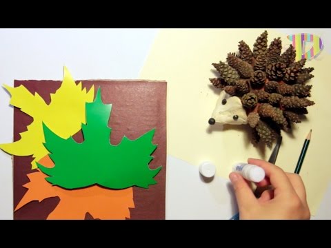 How to make a hedgehog of cones:Как сделать аппликацию Ёжик:Поделки из шишек