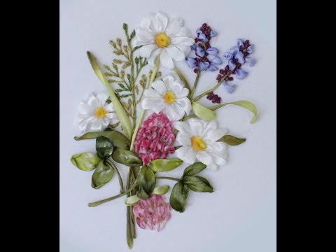 Вышивка лентами полевых трав и цветов Embroidery field flowers and herbs 刺绣领域的花卉和草药 Alsu Galimova