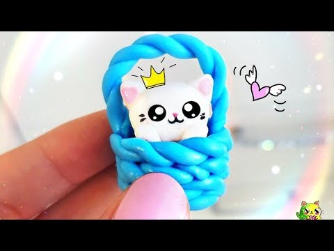 ЛЕПИМ КОТЁНКА С КОРЗИНКОЙ KAWAII KITTY DIY polymer clay tutorial