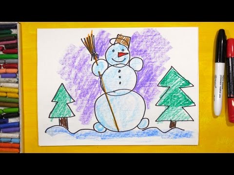 Как нарисовать Снеговика. Урок рисования для детей от 3 лет 