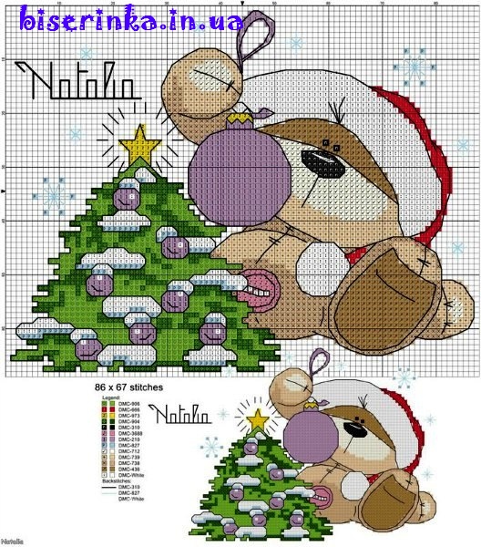 Схема вышивки медвежонка под новогодней елочкой