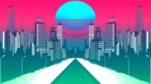 Превью обои город, арт, retrowave, synthwave, ретро