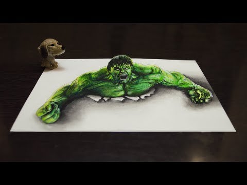 3D Рисунок Красками  Как рисовать Иллюзию  3D ХАЛК drawing how to draw an Illusion HULK