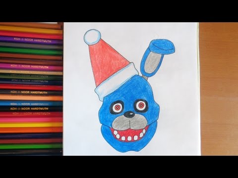 How to draw Bonnie Christmas, FNAF, Как нарисовать Новогоднего Бонни