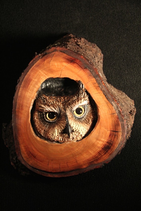 Wood Bird Carving - Owl Art - OOAK - Hand Carved and Sculpted