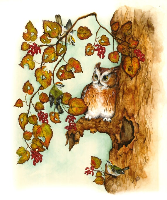 Watercolor - Owl Art -  Illustration Print