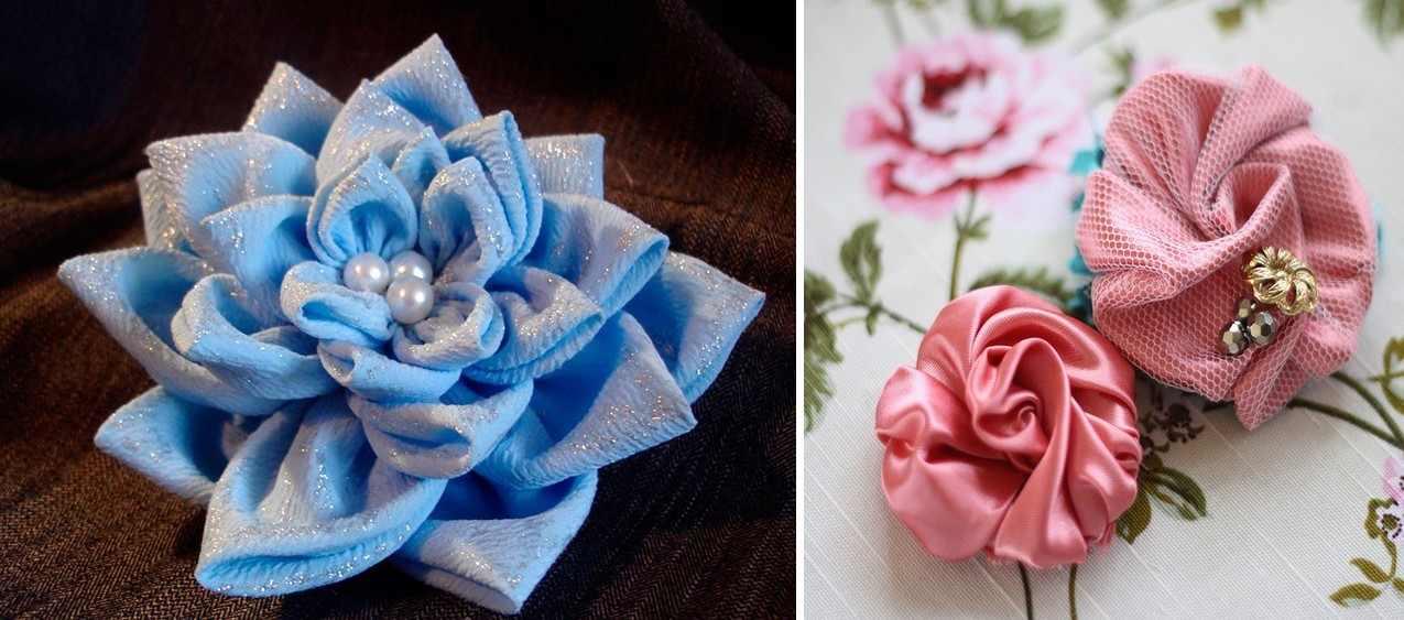 Цветами из ткани можно украсить заколки, одежду или сумку