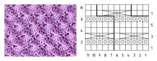 Вязание рельефного узора «ракушки» спицами